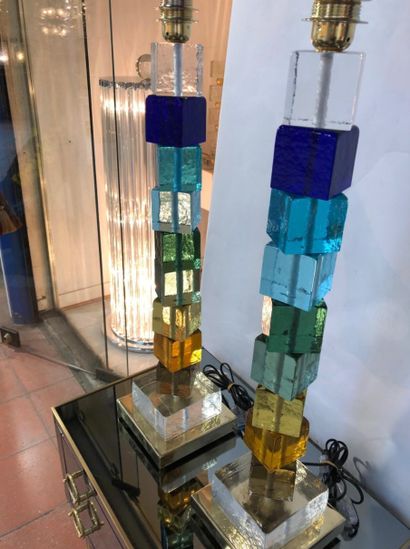 null Pair of colored lamps Murano glass H : 71.12 cm D16.51 cm