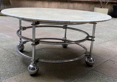 null Coffee table - American work - 70's 

Coffee table in stainless steel, Carrara...