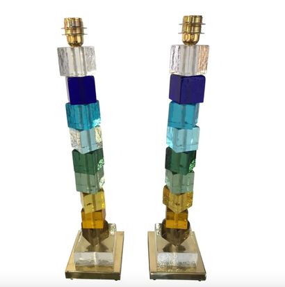 Pair of colored lamps Murano glass H : 71.12...