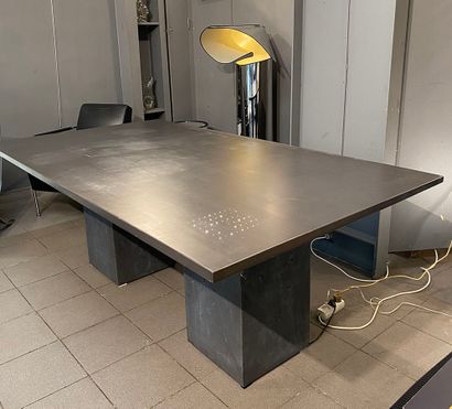 null Francesco Passaniti - Dining room table / desk Solid grey waxed concrete Lighted...
