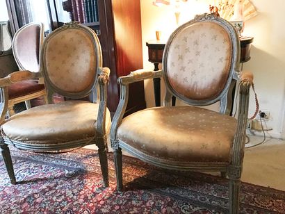 null *Ensemble de 3 fauteuils à dossier médaillon style Louis XVI