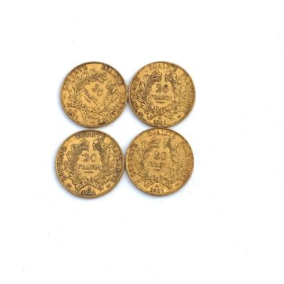QUATRE PIÈCES DE 20 francs OR 20 Francs, Cérès, 1851 (4).

Poids : 25,72 g.