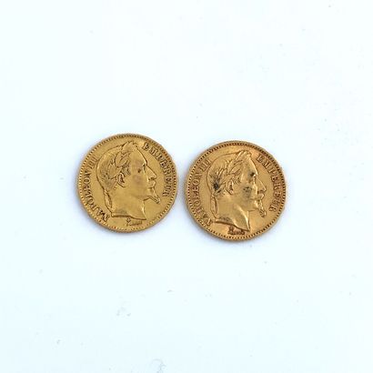 DEUX PIÈCES DE 20 francs OR 20 Francs, 1866, 1967.

Poids : 12,87 g.