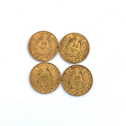QUATRE PIÈCES DE 20 francs OR 20 Francs, Ceres, 1849, 1850 (2), 1851.

Weight : 25,74...