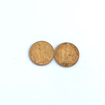 DEUX PIÈCES DE 20 francs OR 20 Francs, 1866, 1967.

Poids : 12,87 g.