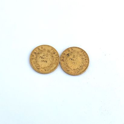 DEUX PIÈCES DE 20 francs OR 20 Francs, 1856, 1959.

Poids : 12,87 g.