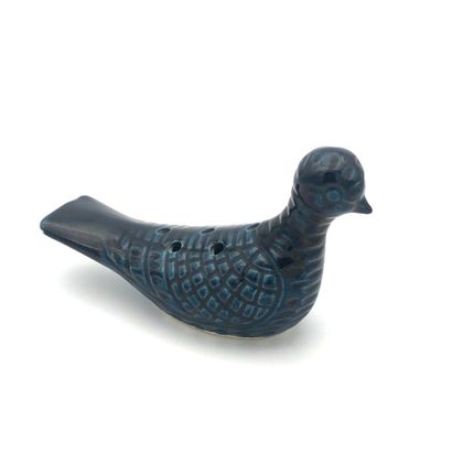 Oiseau PIQUE FLEURS en céramique émaillée bleu canard 