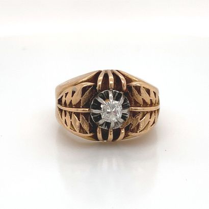 BAGUE tank en or et diamant Gold tank ring (750‰) adorned with a small old-cut diamond...