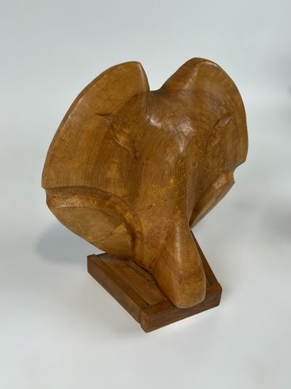 François POCHON (?-2007) - Sculpture animalière en bois figurant une tête d'éléphant...