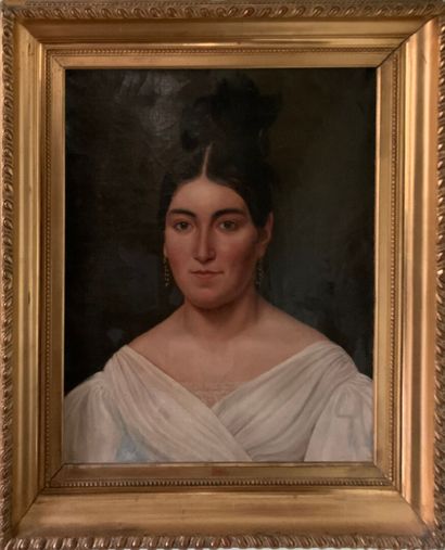 École du XIXème siècle École du XIXème siècle
Portrait de femme à la robe blanche
Huile...