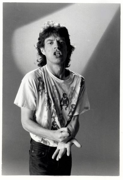 Rolling Stones Pierre TERRASSON (1952) 
Mick Jagger, NRV, Londres, 1987; tirage noir...