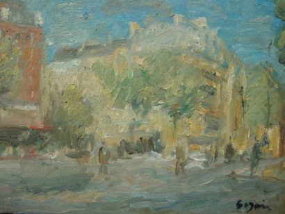 Pierre GOGOIS Promeneurs Place Maubert: huile sur toile, signée en bas à droite....