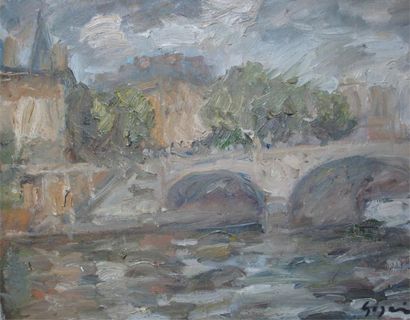Pierre GOGOIS Le Pont Saint Michel: huile sur toile, signée en bas à droite. Dim:...