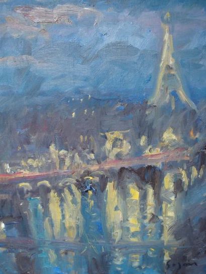 Pierre GOGOIS La Tour Eiffel la nuit:huile sur toile, signée en bas à droite. Dim:...