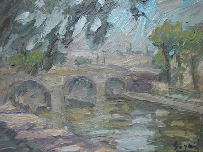 Pierre GOGOIS Le Pont Neuf: huile sur toile, signée en bas à droite. Dim: 46 x 61...