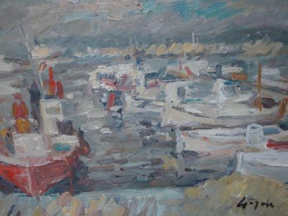 Pierre GOGOIS Palamos ''le port de pêche'': huile sur toile, signée en bas à droite....
