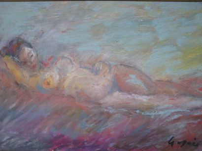 Pierre GOGOIS Nu couché: pastel, signé en bas à droite. Dim: 27 x 41 cm