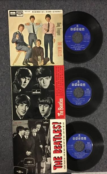 null BEATLES : 3 x EP, Spain, ODEON, bleu / silver label, (VG- to VG / VG- to VG+)...