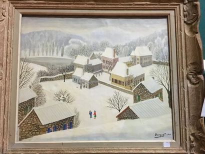 null André BOUQUET (1897-1987) Ecole naïve : « Paysage de neige ». Huile sur toile,...