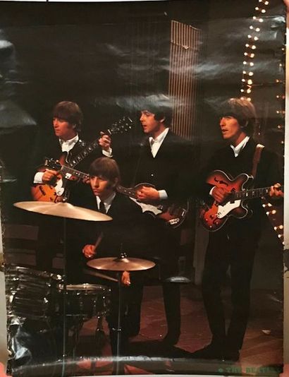 null EMI Toshiba colour poster of The Beatles at Top Of The Pops 1966 VG