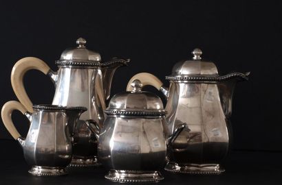 null Service à thé café de 4 pièces en argent Art Déco 950°/°° à pans ornés d'une...