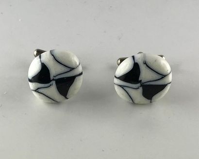 null Paire de boutons de manchettes en argent 925°/°°orné de cabochons de murines...