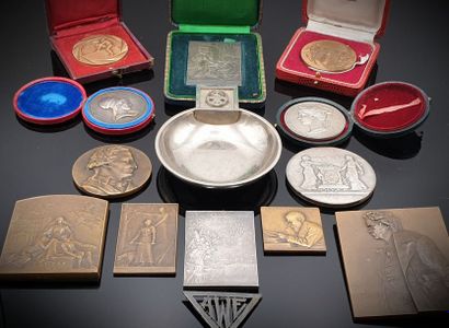 null Lot de 12 médailles de table, dont Institut de France, Mistral, Beethoven, Arts...