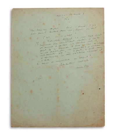 JOYCE JAMES (1882-1941). Signed autograph letter, signed « James Joyce », Paris 17...