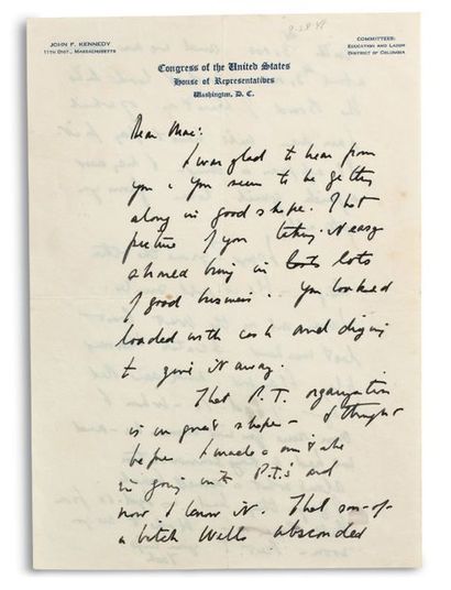 KENNEDY JOHN FITZGERALD (1917-1963). Signed autograph letter, signed « Jack », Washington...