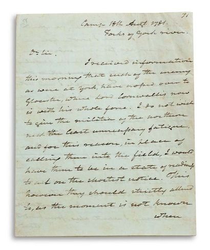 LAFAYETTE MARIE-JOSEPH DE (1757-1834). Signed letter, signed « Lafayette », Camp...
