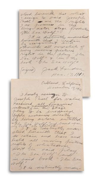 LONDON JACK (1876-1916). Autograph letter (minutes?) and signed autograph document...