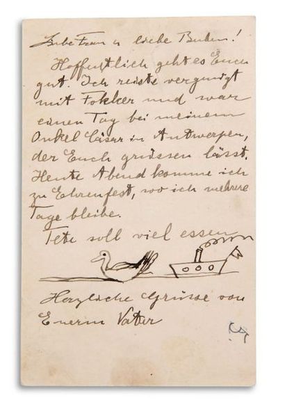 EINSTEIN ALBERT (1879-1955). Signed autograph letter, signed « Vater » with 2 DRAWINGS,...