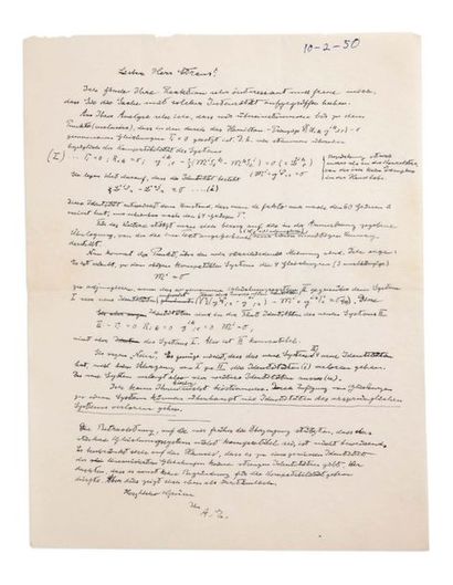 EINSTEIN ALBERT (1879-1955). Signed autograph letter, signed with initials « A. E....