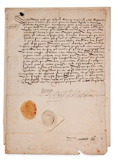 HENRI IV (1553-1610) Roi de France P.S. «Henry», signée aussi «Henry de Bourbon»...