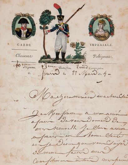 null LETTRE DE CANTINIÈRE.
L.A.S. «Megret», Paris 22 mars 1814, à ses parents, M....