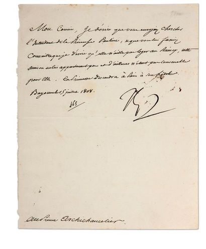 Napoléon Ier (1769-1821) L.S. «NP», Bayonne 15 juillet 1808, au Prince Archichancelier...