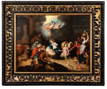 ATTRIBUÉ À WILLEM VAN HERP (VERS 1614 - 1677) L'Adoration de l'Enfant Jésus
Huile...