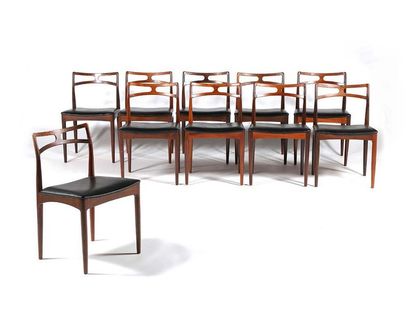 JOHANNES ANDERSEN (1903-1995) 
Suite de 10 chaises dites 94
Palissandre, cuir
77...