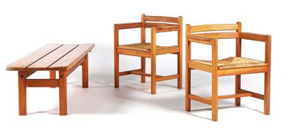 BØRGE MOGENSEN (1914-1972) 
Set consisting of table, 8 chairs, 2 armchairs, bench
Cannage,...