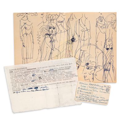 BAYER KONRAD (1932-1964). 
DESSIN original, avec notes autographes et croquis au...