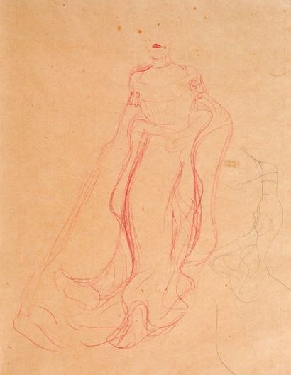 KLIMT Gustav (1862-1918) 
DESSIN original, [Étude pour un portrait de femme, vers...