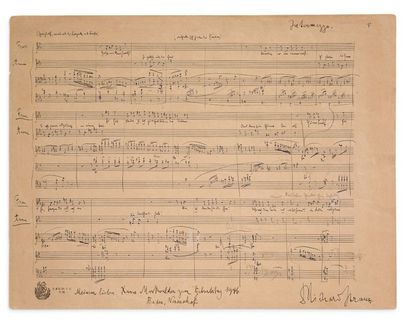STRAUSS Richard (1864-1949) 
MANUSCRIT MUSICAL autographe signé «Richard Strauss»,...
