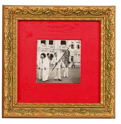 VIETNAM 1949 
Small frame with a black and white photo of Emperor Bao Dai in front...
