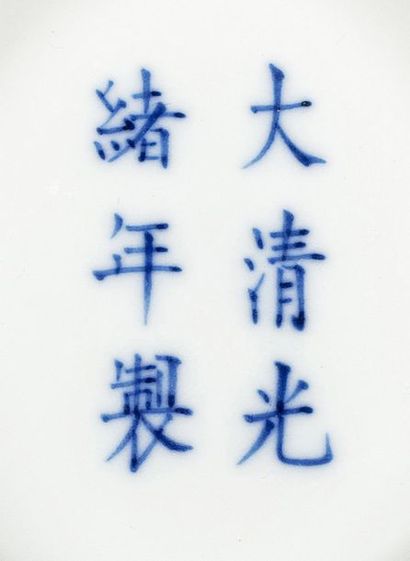 CHINE MARQUE ET ÉPOQUE GUANGXU Coupe en porcelaine, a decor en bleu sous couverte...