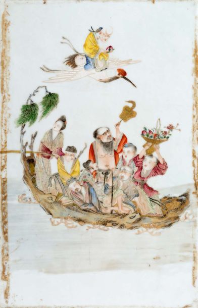 Chine XIXe siècle Ensemble de cinq panneaux en porcelaine et émaux de la famille...