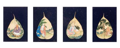 CHINE FIN XIXE-DÉBUT XXE SIÈCLE Quatre peintures sur feuilles de mûriers, représentant...