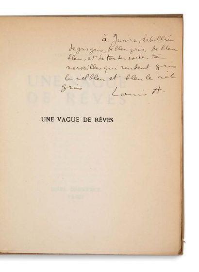 ARAGON (Louis) 
Une vague de Rêves. Paris, Hors Commerce, [1924]. In-8, broché, couverture...