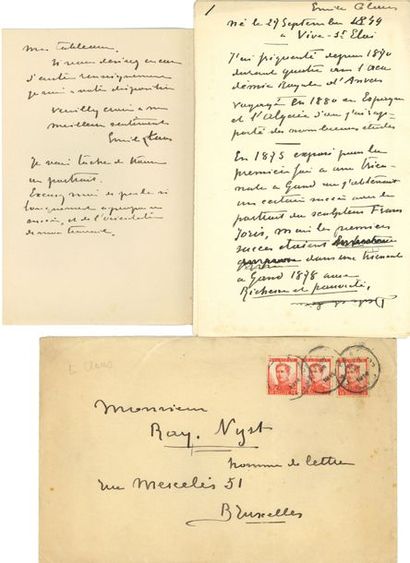 BELGIQUE. BEAUX-ARTS. 57 L.A.S. et manuscrits autographes, adressés à Ray NYST, 1914;...