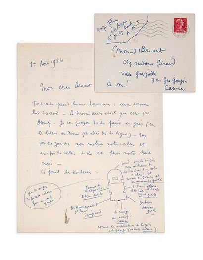 COCTEAU Jean (1889-1963) 
Lettre autographe signée «Jean»à J.-P. BRUNET Saint-Jean-Cap-Ferrat,1er...