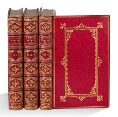 MARMONTEL Contes moraux. Paris, J. Merlin, 1765. 3 volumes in-8, maroquin rouge,...